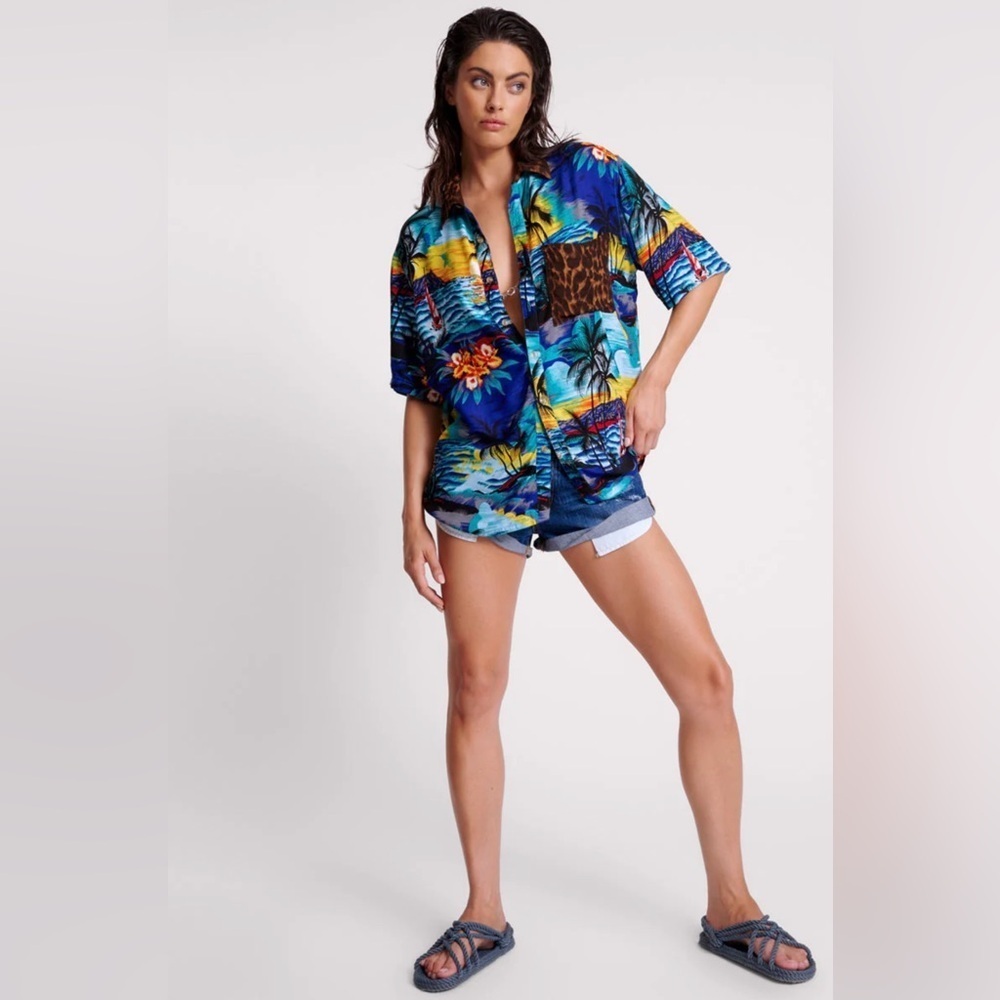 NWT One Teaspoon Utopia Leopard Print Hawaiian Shirt